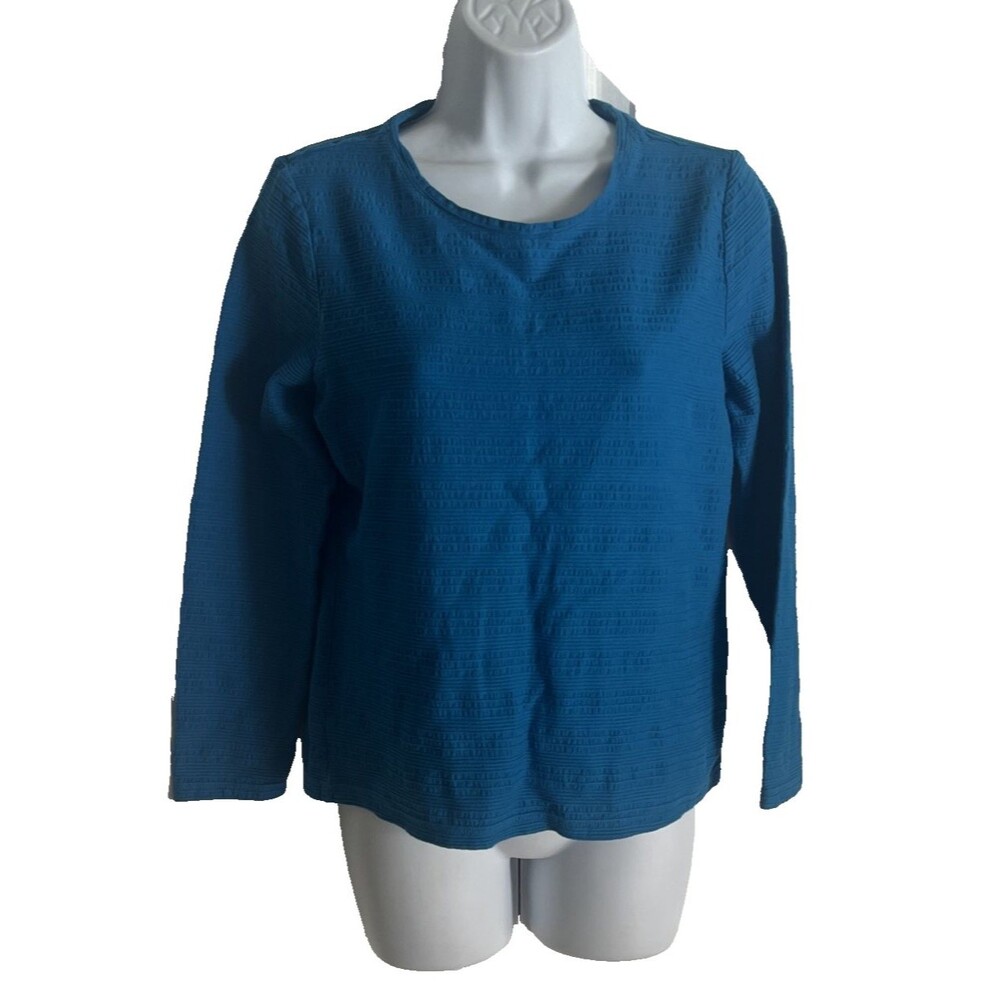 Y2K VTG Basic Editions Top Womens Size Medium Blue Long Sleeve Textured Shirt